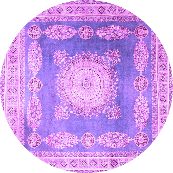 Round Machine Washable Medallion Purple Traditional Area Rugs, wshtr4757pur