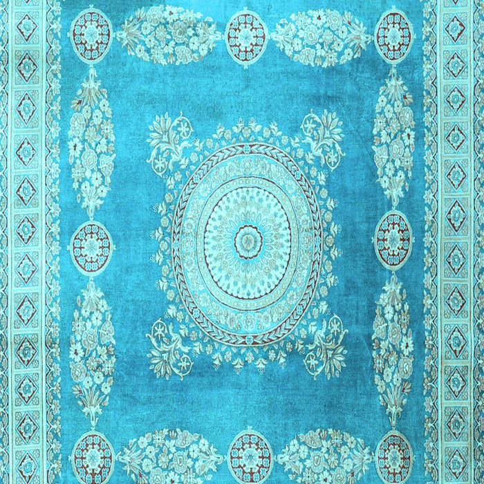 Machine Washable Medallion Light Blue Traditional Rug, wshtr4757lblu
