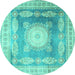 Round Medallion Turquoise Traditional Rug, tr4757turq