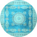 Round Medallion Light Blue Traditional Rug, tr4757lblu