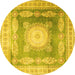 Round Machine Washable Medallion Yellow Traditional Rug, wshtr4757yw