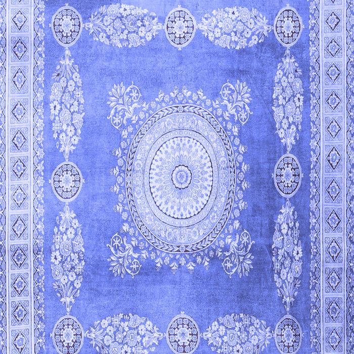 Machine Washable Medallion Blue Traditional Rug, wshtr4757blu