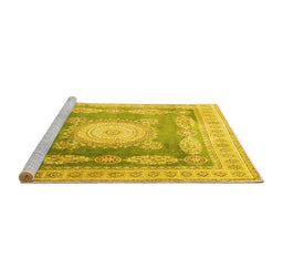 Sideview of Machine Washable Medallion Yellow Traditional Rug, wshtr4757yw