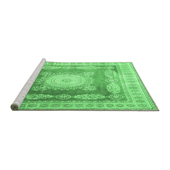 Sideview of Machine Washable Medallion Emerald Green Traditional Area Rugs, wshtr4757emgrn