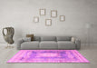 Machine Washable Medallion Pink Traditional Rug in a Living Room, wshtr4757pnk