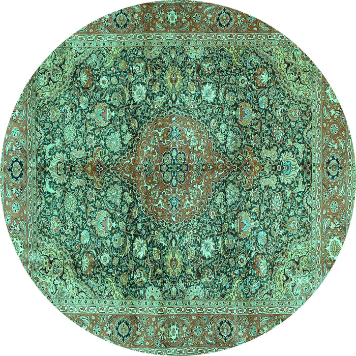 Round Medallion Turquoise Traditional Rug, tr4758turq