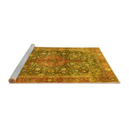 Sideview of Machine Washable Medallion Yellow Traditional Rug, wshtr4758yw