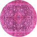 Round Machine Washable Medallion Pink Traditional Rug, wshtr4758pnk