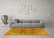 Machine Washable Medallion Yellow Traditional Rug in a Living Room, wshtr4758yw