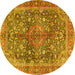 Round Machine Washable Medallion Yellow Traditional Rug, wshtr4758yw