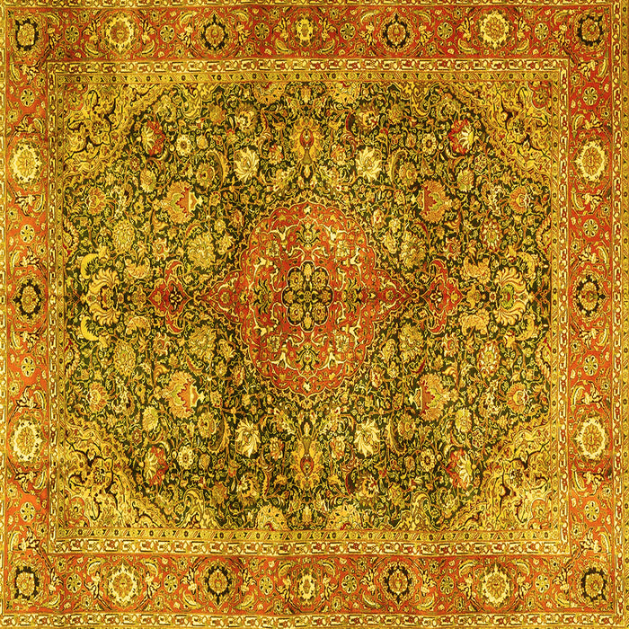 Square Machine Washable Medallion Yellow Traditional Rug, wshtr4758yw
