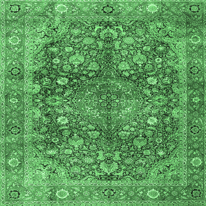Square Medallion Emerald Green Traditional Rug, tr4758emgrn