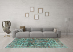 Machine Washable Medallion Light Blue Traditional Rug in a Living Room, wshtr4758lblu