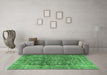 Machine Washable Medallion Emerald Green Traditional Area Rugs in a Living Room,, wshtr4758emgrn