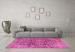 Machine Washable Medallion Pink Traditional Rug in a Living Room, wshtr4758pnk