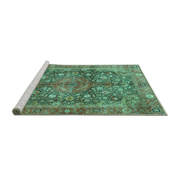 Sideview of Machine Washable Medallion Turquoise Traditional Area Rugs, wshtr4758turq