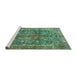 Sideview of Machine Washable Medallion Turquoise Traditional Area Rugs, wshtr4758turq