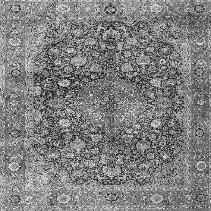 Round Machine Washable Medallion Gray Traditional Rug, wshtr4758gry