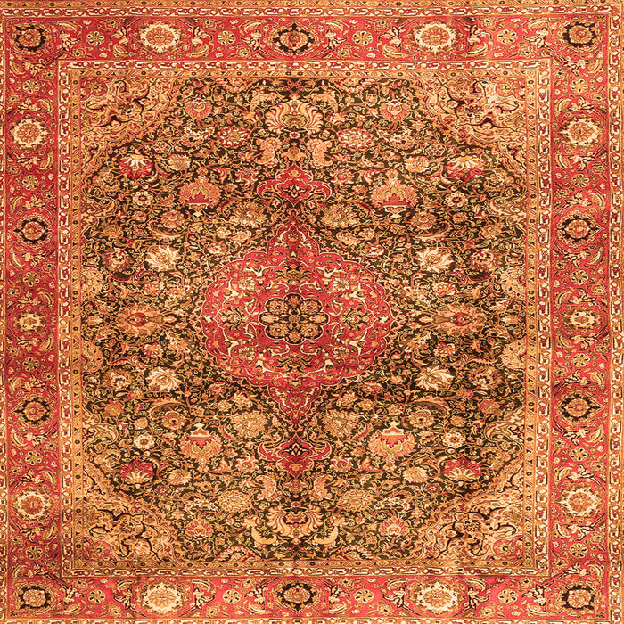 Round Machine Washable Medallion Orange Traditional Area Rugs, wshtr4758org