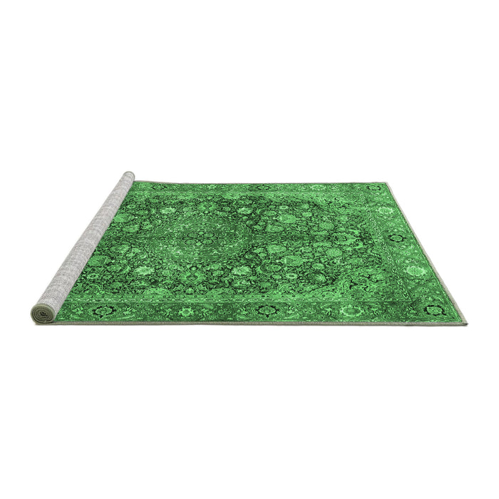 Sideview of Machine Washable Medallion Emerald Green Traditional Area Rugs, wshtr4758emgrn