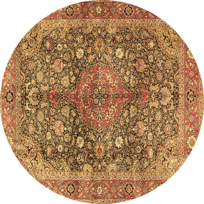 Round Machine Washable Medallion Brown Traditional Rug, wshtr4758brn