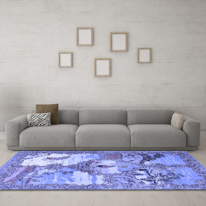 Machine Washable Animal Blue Traditional Rug in a Living Room, wshtr4759blu