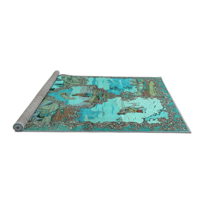 Sideview of Machine Washable Animal Light Blue Traditional Rug, wshtr4759lblu
