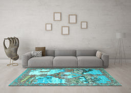 Machine Washable Animal Light Blue Traditional Rug in a Living Room, wshtr4759lblu