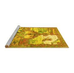 Sideview of Machine Washable Animal Yellow Traditional Rug, wshtr4759yw