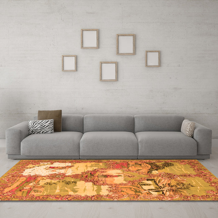 Machine Washable Animal Orange Traditional Area Rugs in a Living Room, wshtr4759org
