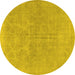 Round Persian Yellow Traditional Rug, tr475yw