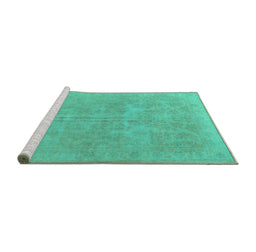 Sideview of Machine Washable Persian Turquoise Traditional Area Rugs, wshtr475turq