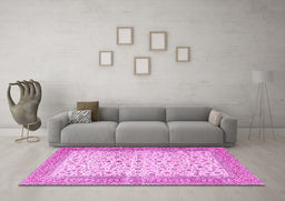 Machine Washable Persian Pink Traditional Rug in a Living Room, wshtr4760pnk