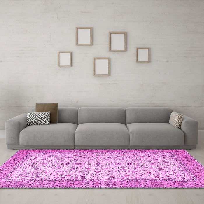 Machine Washable Persian Pink Traditional Rug in a Living Room, wshtr4760pnk