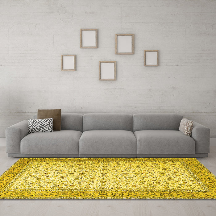 Machine Washable Persian Yellow Traditional Rug in a Living Room, wshtr4760yw