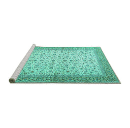 Sideview of Machine Washable Persian Turquoise Traditional Area Rugs, wshtr4760turq