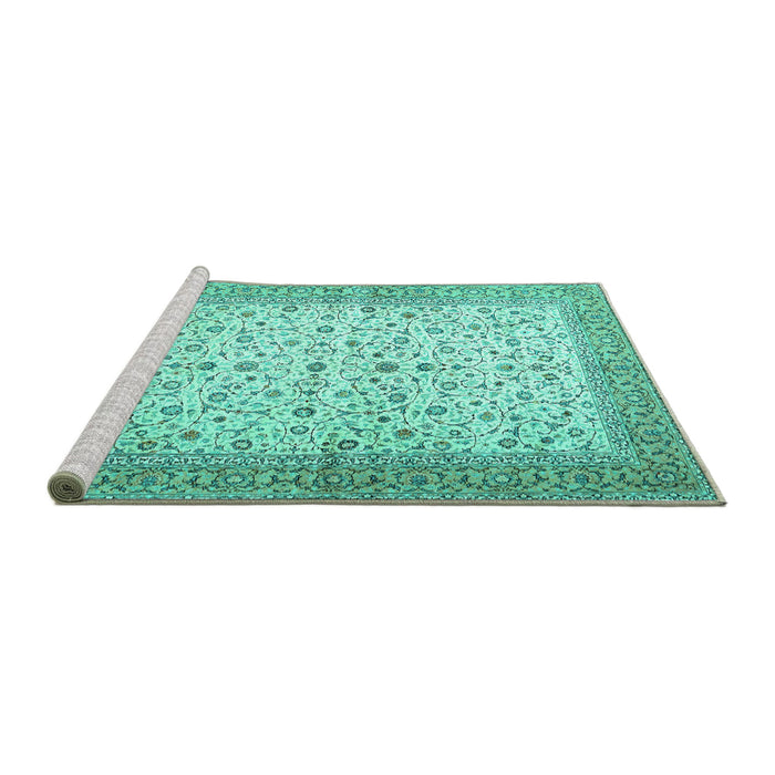 Sideview of Machine Washable Persian Turquoise Traditional Area Rugs, wshtr4760turq