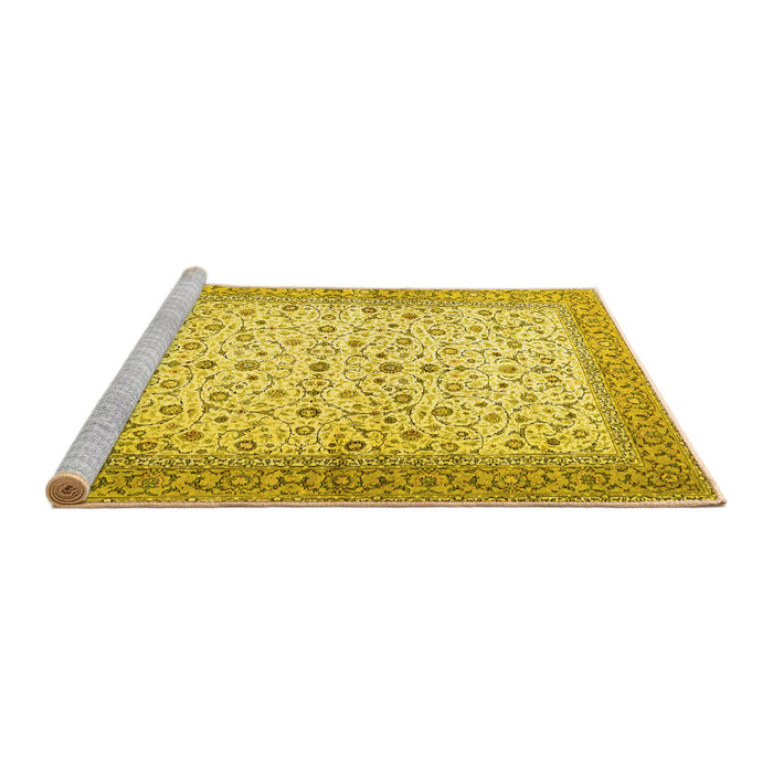 Sideview of Machine Washable Persian Yellow Traditional Rug, wshtr4760yw