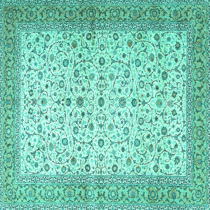 Square Machine Washable Persian Turquoise Traditional Area Rugs, wshtr4760turq