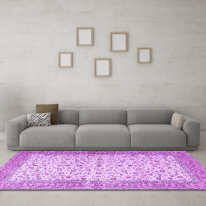 Machine Washable Persian Purple Traditional Area Rugs in a Living Room, wshtr4760pur