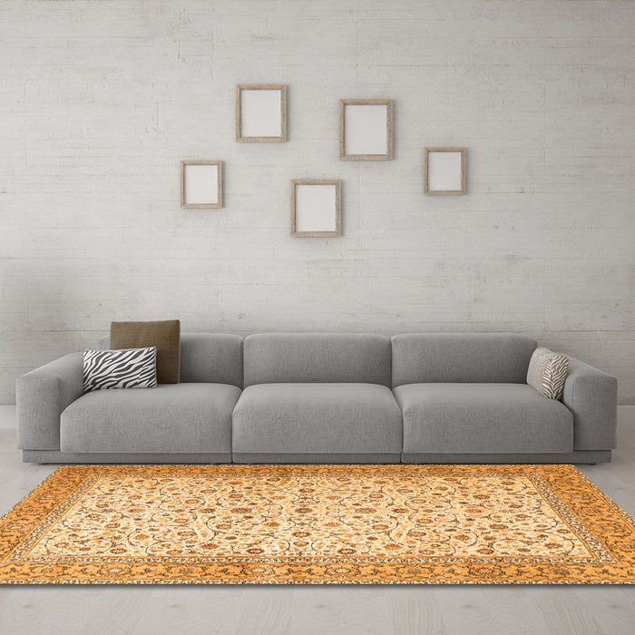 Machine Washable Persian Orange Traditional Area Rugs in a Living Room, wshtr4760org