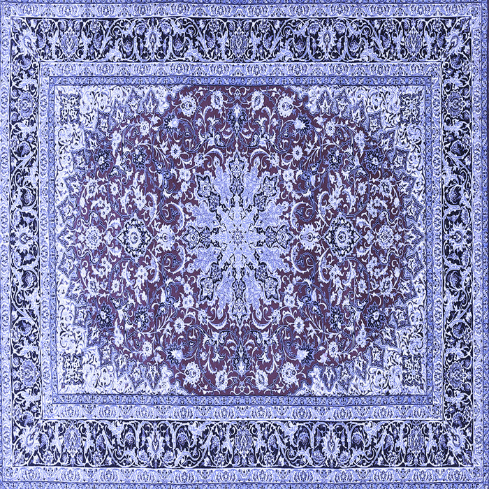 Square Machine Washable Medallion Blue Traditional Rug, wshtr4761blu