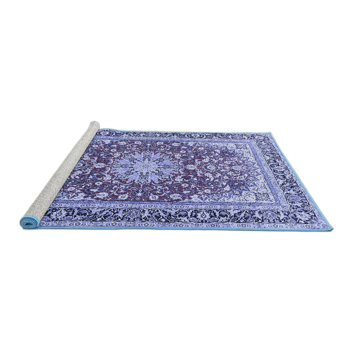 Sideview of Machine Washable Medallion Blue Traditional Rug, wshtr4761blu