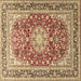 Square Machine Washable Medallion Brown Traditional Rug, wshtr4761brn