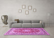 Machine Washable Medallion Pink Traditional Rug in a Living Room, wshtr4761pnk