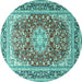 Round Machine Washable Medallion Turquoise Traditional Area Rugs, wshtr4761turq