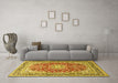 Machine Washable Medallion Yellow Traditional Rug in a Living Room, wshtr4761yw