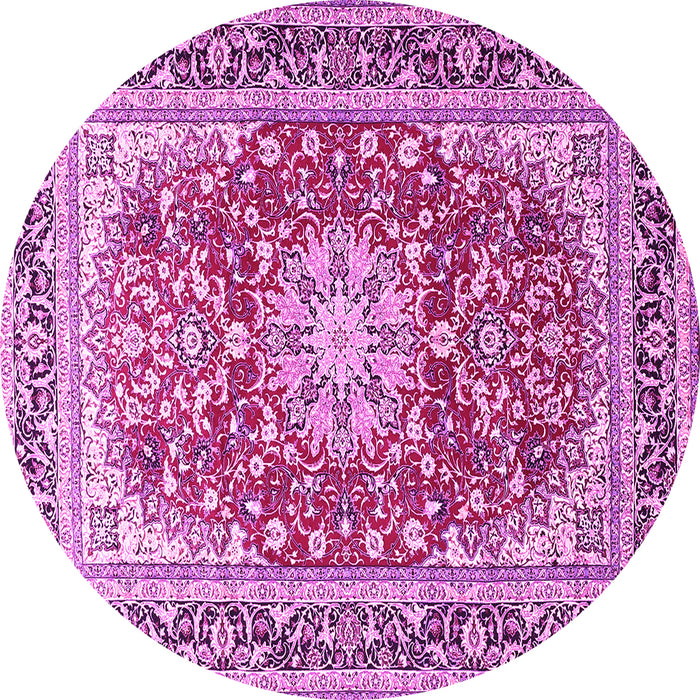 Round Machine Washable Medallion Pink Traditional Rug, wshtr4761pnk