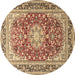 Round Machine Washable Medallion Brown Traditional Rug, wshtr4761brn