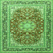 Round Machine Washable Medallion Green Traditional Area Rugs, wshtr4761grn